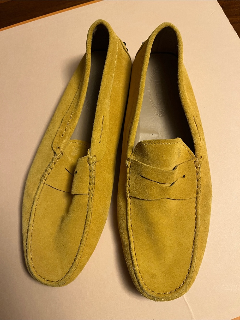Tod's Mustard Yellow Suede Penny Loafers, size man 10.5, made in Italy 🇮🇹